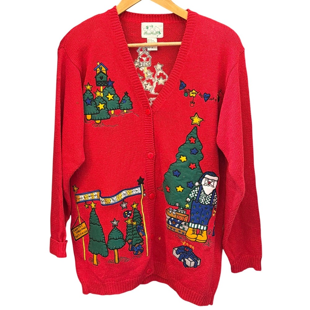 Vintage Quacker Factory Cardigan Ugly Christmas Sweater Festive Kitschy Retro